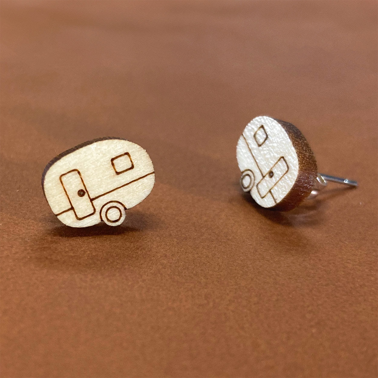 Wood Happy Camper Earrings