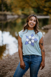 Colorado Columbine Dusty Blue Rolled Sleeve Top