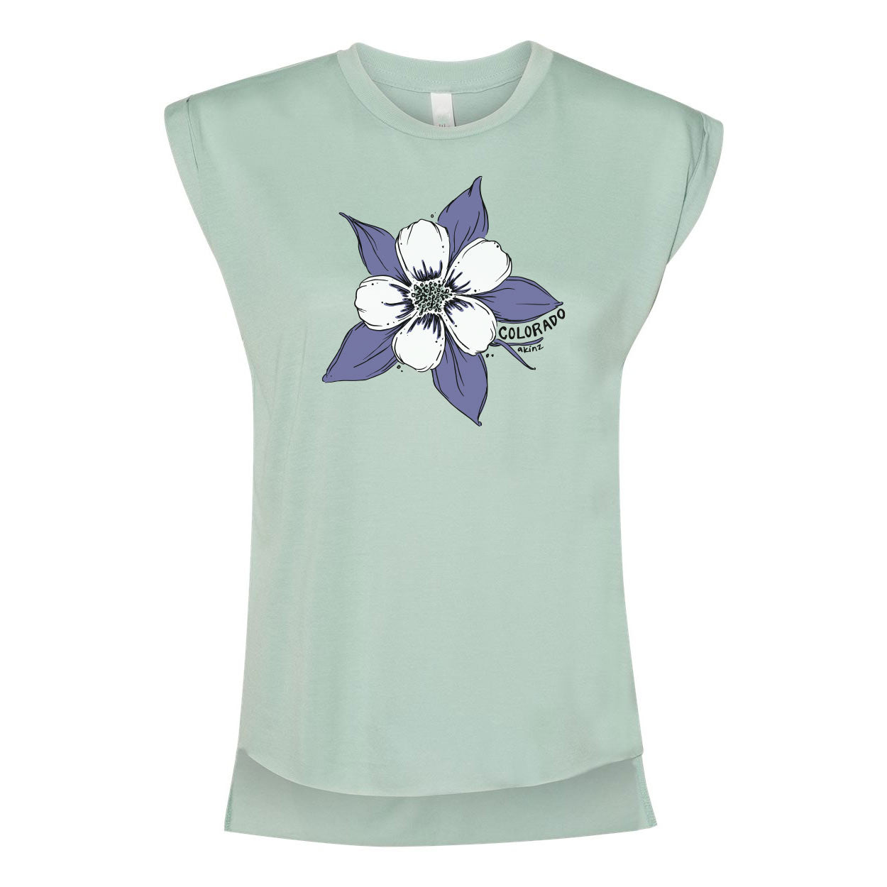 Colorado Columbine Dusty Blue Rolled Sleeve Top