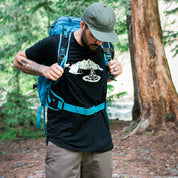 Man wearing black campsite camping shirt