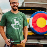 Man wearing green tshirt with ram design