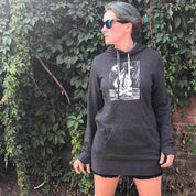 woman wearing campfire fleece sweatshirt hoodie dress