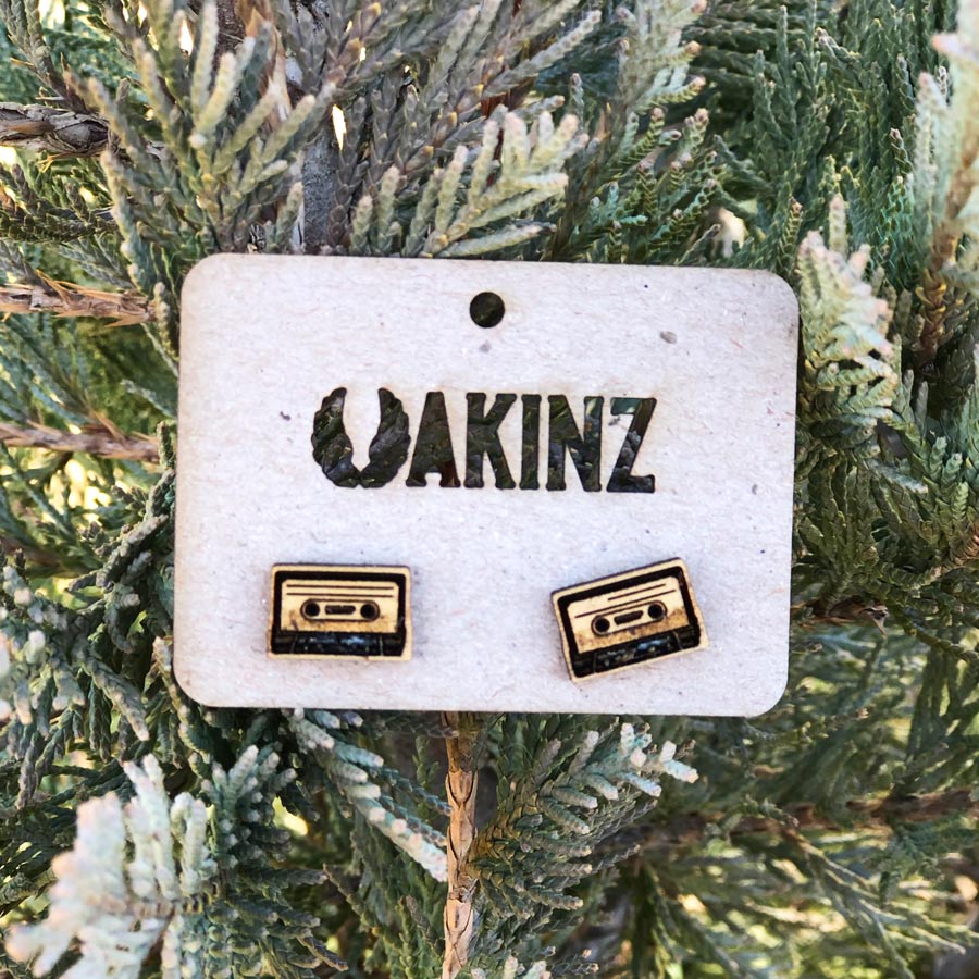 Wood Cassette Tape Earrings