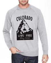 man wearing grey colorado unisex sweatshirt