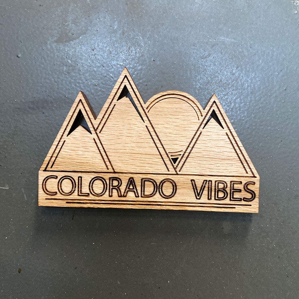 colorado vibes mountains wooden magnet