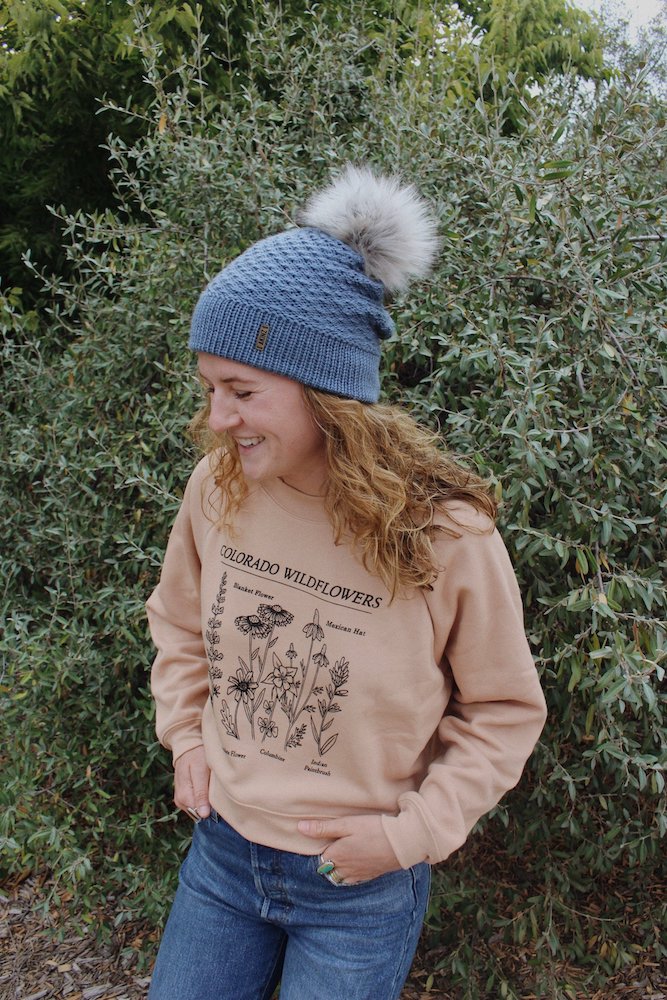 pink colorado wildflowers cropped sweatshirt and foxy beanie with pom