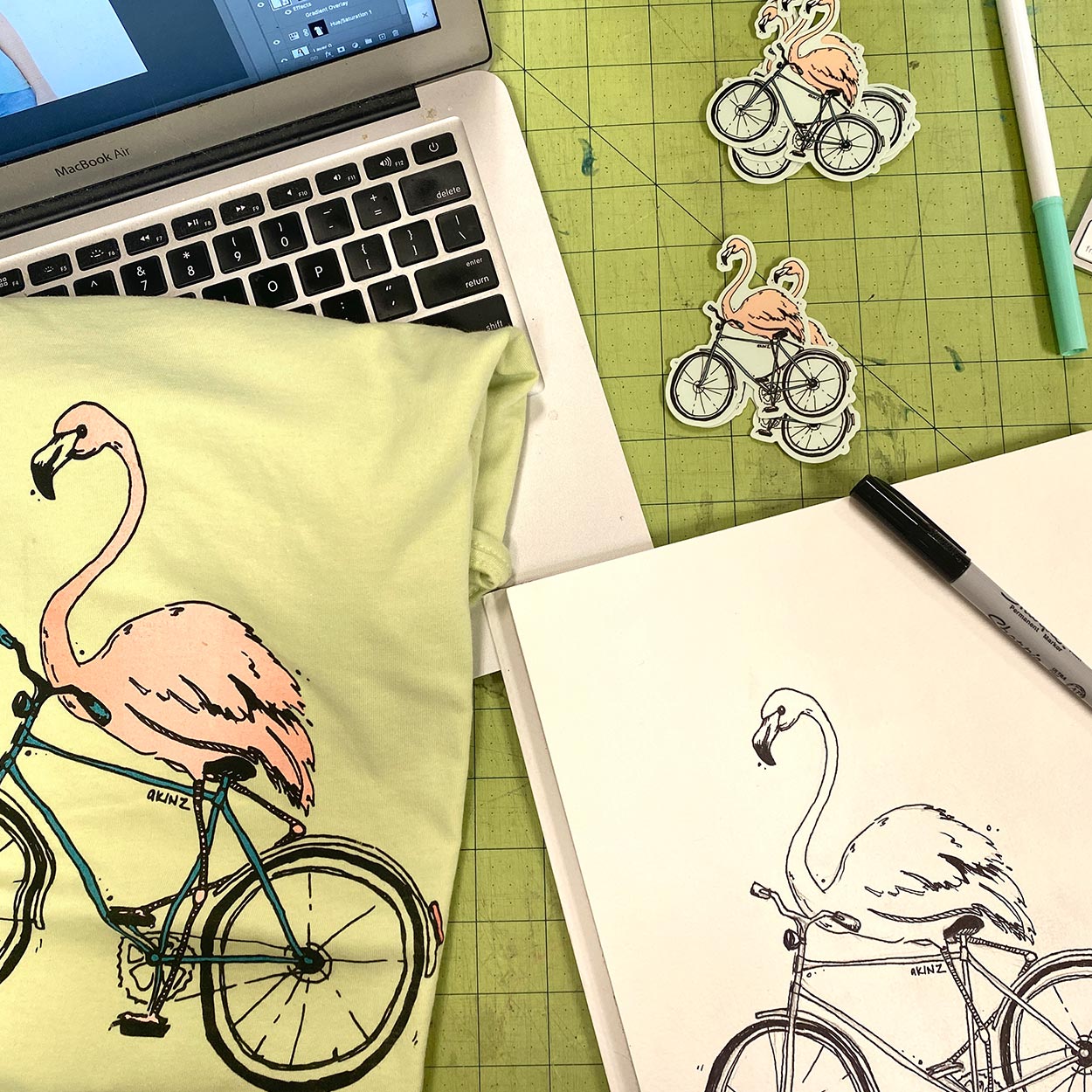 flamingo-on-bike-ride-with-no-handlebars-tee-design-process.jpg