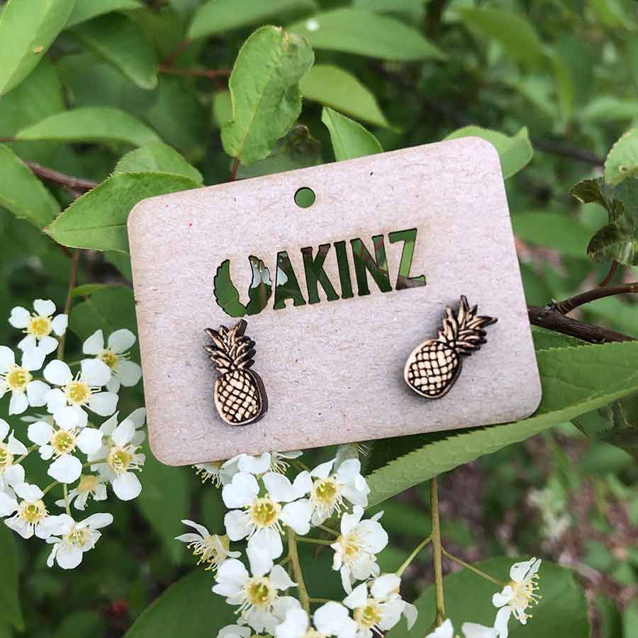 Wood Pineapple Earrings
