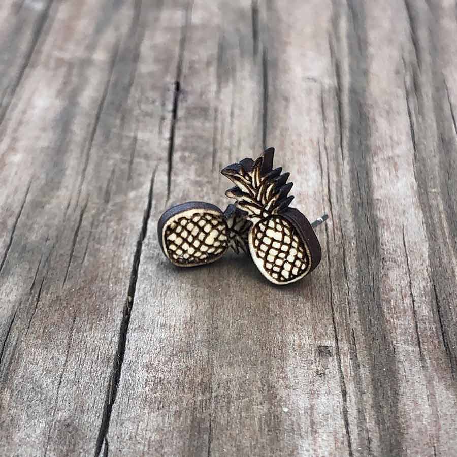 Wood Pineapple Earrings