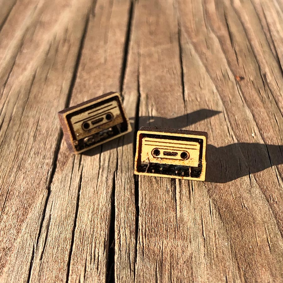 Wood Cassette Tape Earrings