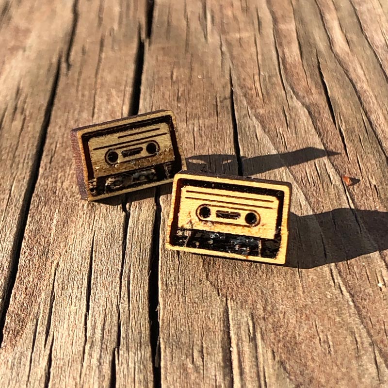 Wood Cassette Tape Earrings