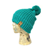 teal knitted womens beanie with pom pom