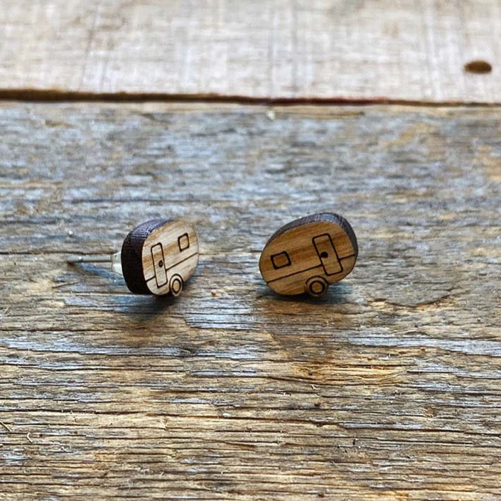 Wood Happy Camper Earrings