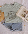 colorado wildflowers sage scoop neck top with denim shorts and straw hat