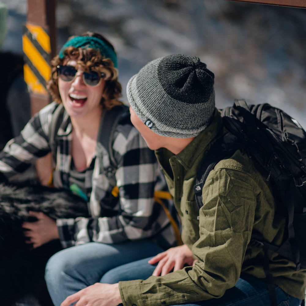 man wearing grey Jackson trio beanie