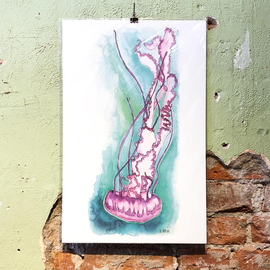 Jellyfish Art Print - Magenta 11" x 17"