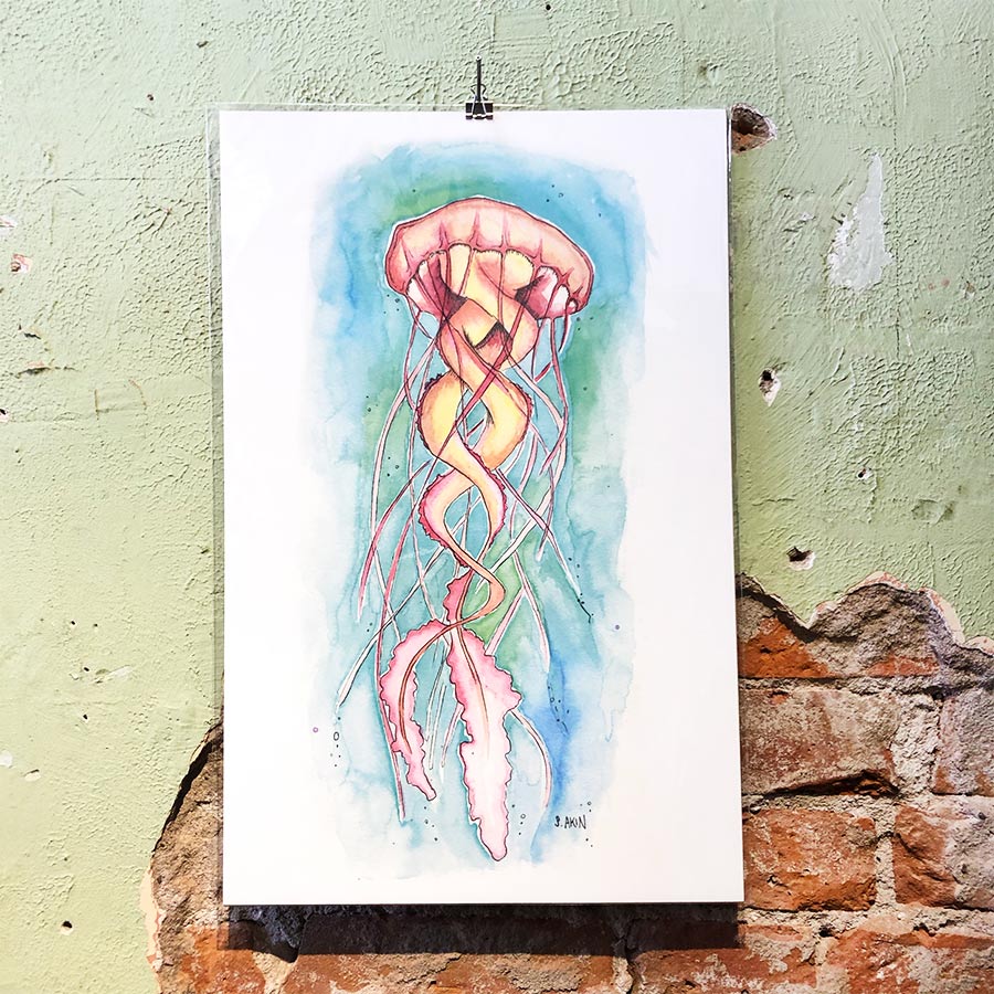 Jellyfish Art Print - Orange 11" x 17"