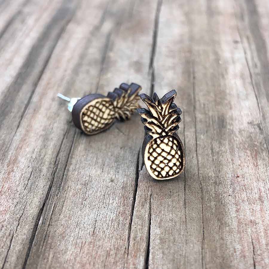 Wood Pineapple Earrings