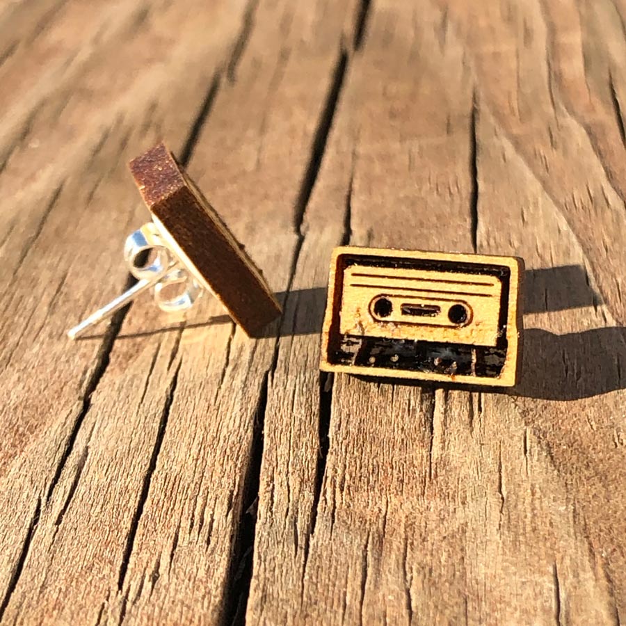 Wood Cassette Tape Earrings